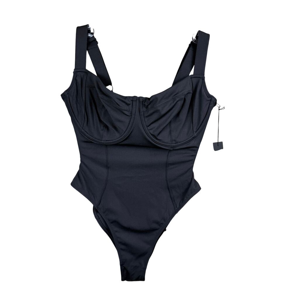 TA3 Hi Cut Lifty Black One-Piece Corset Lace-Up Back Underwire Shapewear